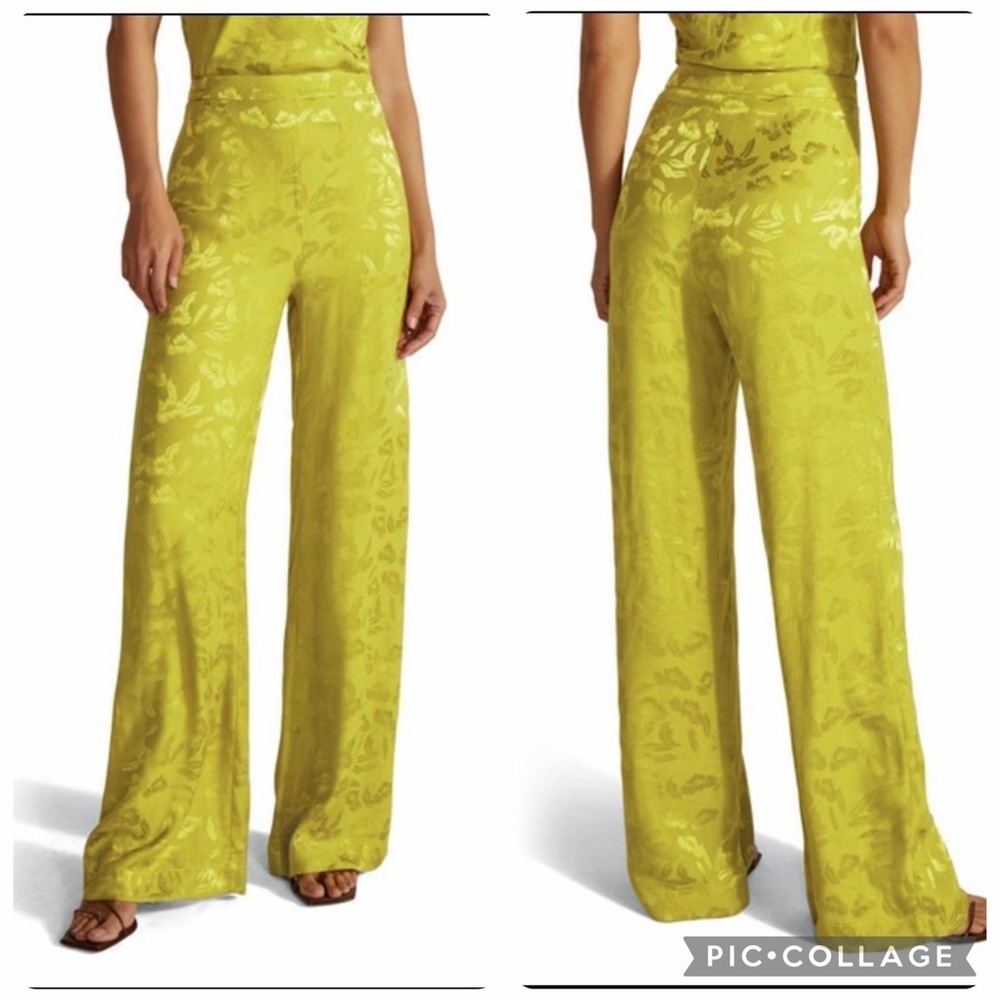 Favorite Daughter The Friday Floral Jacquard Lime Green Wide Leg Pants Size 16